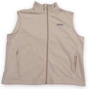 Columbia Fleece Vest Mens XXL Tan Full Zip Pockets Outdoors Hiking Travel Core